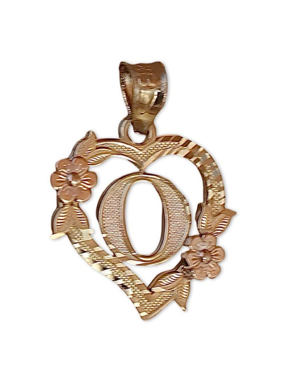 14K Gold Initial "O" Heart Charm | Dainty Letter Pendant By Tehrani Jewelry